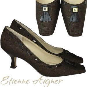 Etienne Aigner Dark Brown Patterned Heels